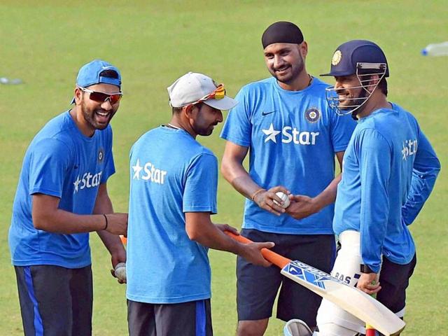 Indian cricketers during a practice session at the Eden Gardens in Kolkata on Friday. (PTI Photo) Indian cricketers during a practice session at the Eden Gardens in Kolkata on Friday. (PTI Photo)