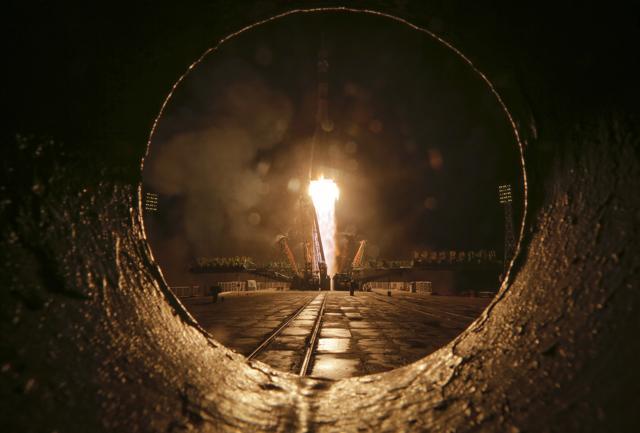 The Russian rocket carries Nasa astronaut Jeff Williams and Russian cosmonauts, Oleg Skripochka and Alexei Ovchinin of Roscosmos. (AP Photo)