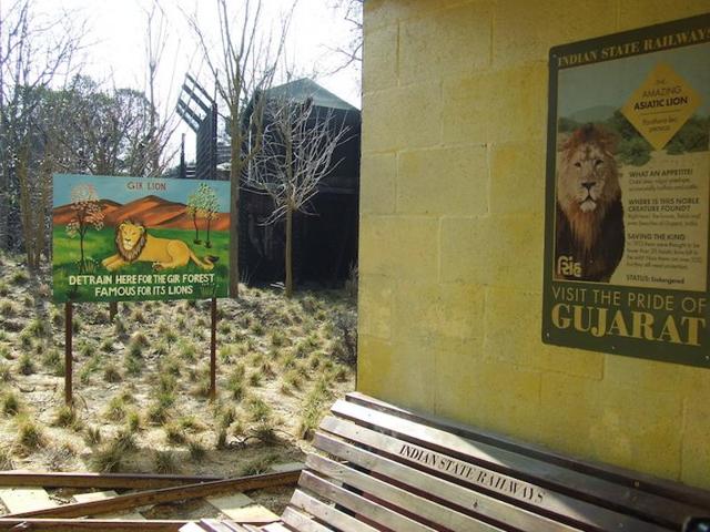 The replica of Sasan Gir railway station features a bench from India and an exact replica of a painted sign at the actual station. (Picture courtesy: Londonist)