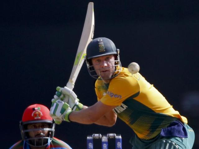 AB de Villiers smashed 64 off 29 balls to set the foundation for South Africa’s 37-run win over Afghanistan at the World T20 on Sunday. (AP) AB de Villiers smashed 64 off 29 balls to set the foundation for South Africa’s 37-run win over Afghanistan at the World T20 on Sunday. (AP)