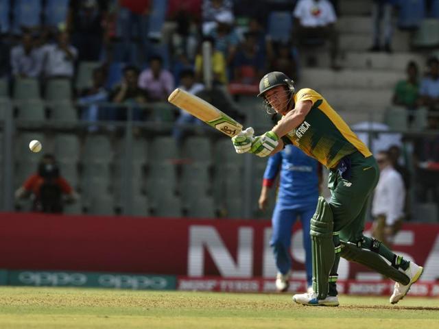 Ab de Villiers of South Africa hits a boundary. (Anshuman Poyrekar/HT Photo) Ab de Villiers of South Africa hits a boundary. (Anshuman Poyrekar/HT Photo)