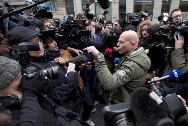 Sven Mary, lawyer for captured fugitive Salah Abdeslam, is surrounded by media as he leaves the federal police headquarters in Brussels, Belgium on Saturday. (AP) Sven Mary, lawyer for captured fugitive Salah Abdeslam, is surrounded by media as he leaves the federal police headquarters in Brussels, Belgium on Saturday. (AP)