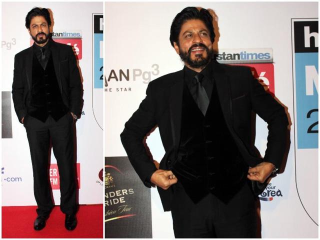 Shah Rukh Khan looked super dapper in his all-black ensemble. (Shakti Yadav/ Hindustan Times) Shah Rukh Khan looked super dapper in his all-black ensemble. (Shakti Yadav/ Hindustan Times)