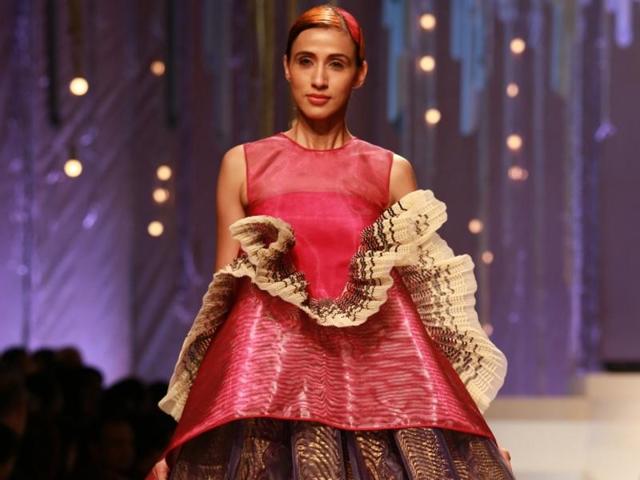 A model showcases an Amit Aggarwal creation. (IANS) A model showcases an Amit Aggarwal creation. (IANS)