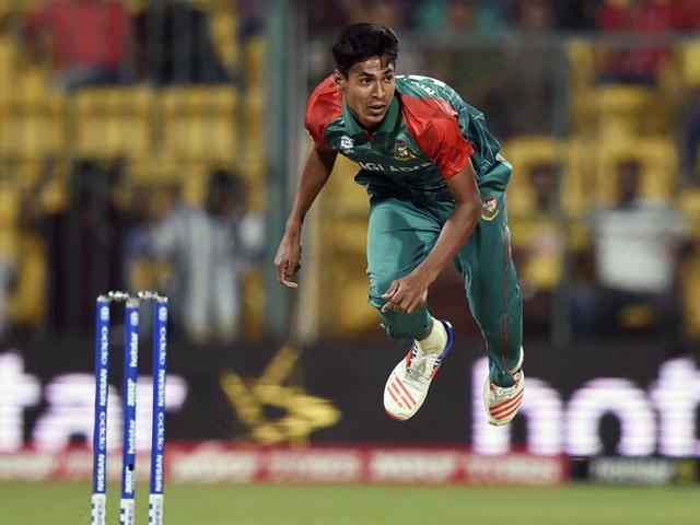 Mustafizur Rahman bowls during T20 World Cup league match. (Vipin Kumar/HT Photo) Mustafizur Rahman bowls during T20 World Cup league match. (Vipin Kumar/HT Photo)