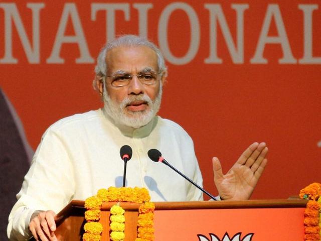 Prime Minister Narendra Modi addresses BJP's national executive meeting in New Delhi. (PTI Photo) Prime Minister Narendra Modi addresses BJP's national executive meeting in New Delhi. (PTI Photo)