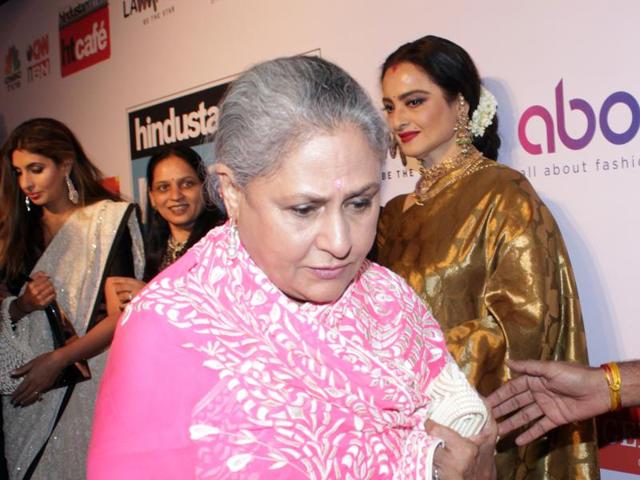 Here she is with Rekha in the background. Sneaky, Mr photographer! (Shakti Yadav/ Hindustan Times) 