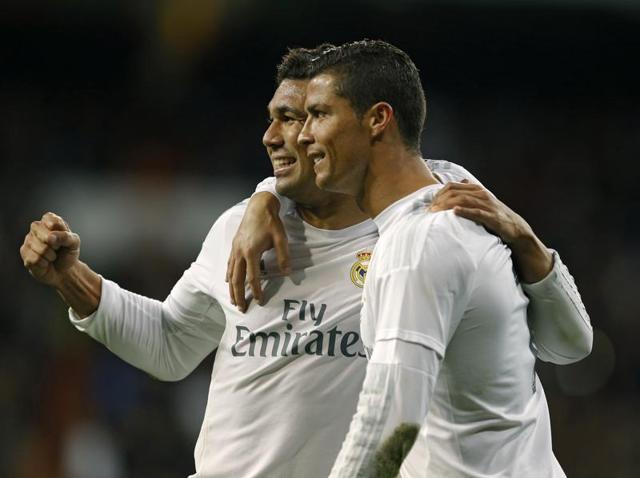 Ronaldo made up for a missed penalty with a strike from close range. (AP) Ronaldo made up for a missed penalty with a strike from close range. (AP)