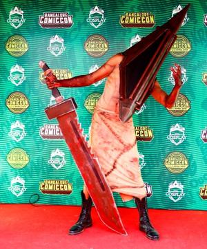 Reetam Mazumder cosplaying as Pyramid head from Silent Hill series of video games (Photo courtesy: Comic Con India)
