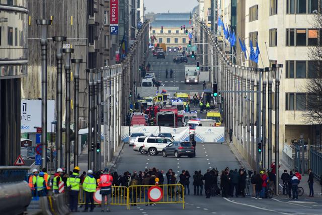 A security perimeter near Maalbeek metro station in Brussels. (AFP Photo) A security perimeter near Maalbeek metro station in Brussels. (AFP Photo)