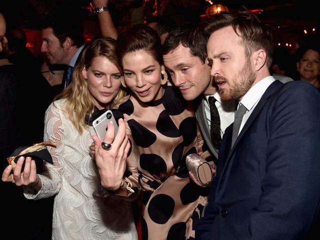Actors Emma Greenwell, Michelle Monaghan, Hugh Dancy and Aaron Paul attend the after party for the premiere of Hulu's The Path at ArcLight Hollywood. (AFP) Actors Emma Greenwell, Michelle Monaghan, Hugh Dancy and Aaron Paul attend the after party for the premiere of Hulu's The Path at ArcLight Hollywood. (AFP)
