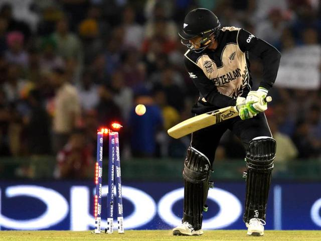 Martin Guptill of New Zealand team after his dismissal during the World cup match.  (Ravi Kumar/HT Photo) 