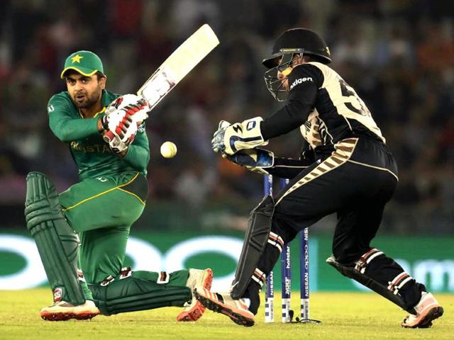 Ahmed Shehzad of Pakistan team play a shot against New Zealand. (Ravi Kumar/HT Photo) 