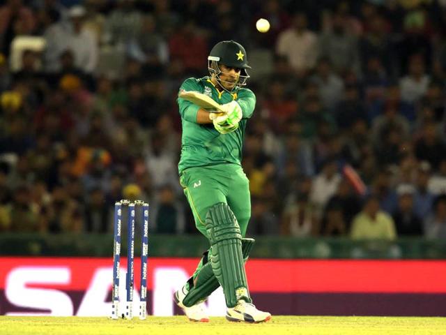 Sharjeel khan of Pakistan team plays a shot against New Zealand.  (Ravi Kumar/HT Photo) 