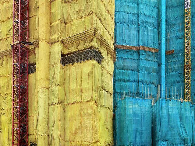 Peter Steinhauer, ‘Yellow-Teal Cocoon, Hong Kong - 2013,’ 2013, Photograph, 101 x 135 cm, Ed of 15, Contemporary by Angela Li. (AFP)