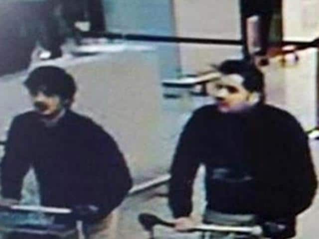 This CCTV image from the Brussels Airport surveillance cameras made available by Belgian Police, shows what officials believe may be suspects in the Brussels airport attack on March 22.(Reuters)