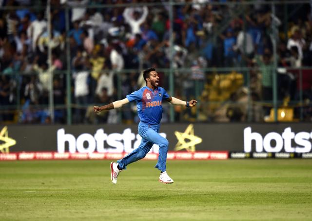 Indian player Hardik Pandya celebrates after winning the match. (Vipin Kumar/HT Photo) Indian player Hardik Pandya celebrates after winning the match. (Vipin Kumar/HT Photo)