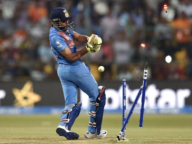 Indian player Ravindra Jadeja bowled by Mustafizur Rahman during T20 World Cup league match. (Vipin Kumar/HT Photo) Indian player Ravindra Jadeja bowled by Mustafizur Rahman during T20 World Cup league match. (Vipin Kumar/HT Photo)