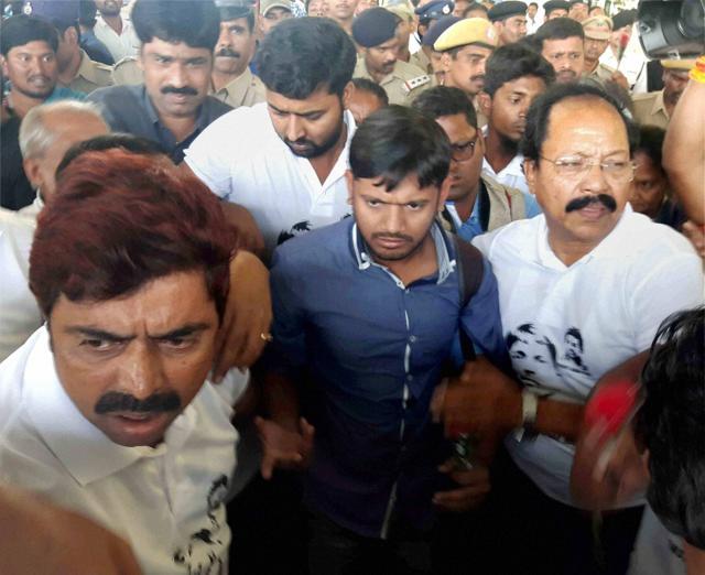 JNUSU president Kanhaiya Kumar arrives in Hyderabad to visit Hyderabad Central University on Wednesday. (PTI) JNUSU president Kanhaiya Kumar arrives in Hyderabad to visit Hyderabad Central University on Wednesday. (PTI)
