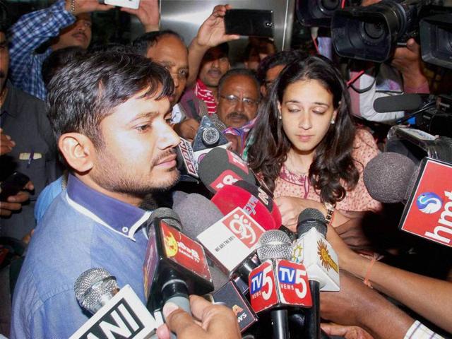 JNU student leader Kanhaiya Kumar addresses media in Hyderabad on Wednesday. (PTI) JNU student leader Kanhaiya Kumar addresses media in Hyderabad on Wednesday. (PTI)