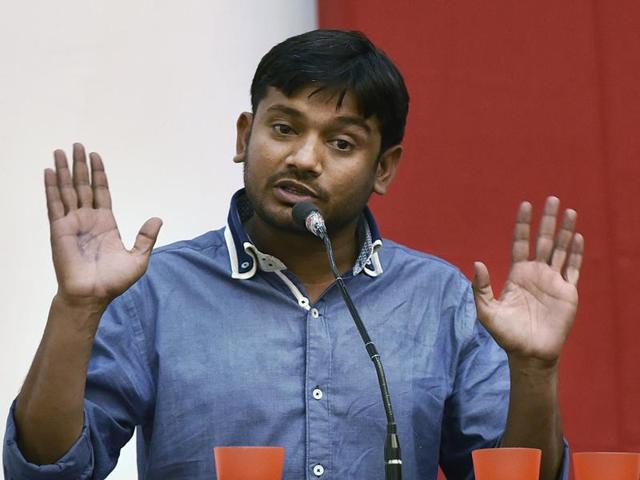 JNU students’ union president Kanhaiya Kumar speaks during the public symposium in New Delhi on Sunday.(Virendra Singh Gosain/ HT Photo) JNU students’ union president Kanhaiya Kumar speaks during the public symposium in New Delhi on Sunday.(Virendra Singh Gosain/ HT Photo)