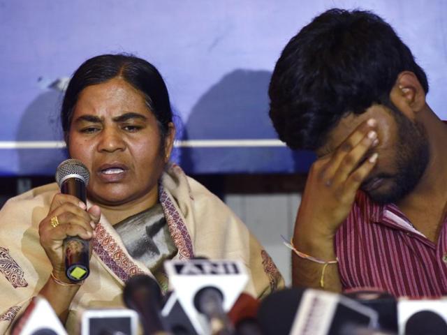 Rohith Vemula's mother Radhika was denied entry into the Hyderabad University campus. (Virendra Singh Gosain/HT File Photo) Rohith Vemula's mother Radhika was denied entry into the Hyderabad University campus. (Virendra Singh Gosain/HT File Photo)