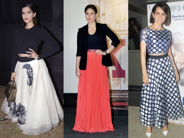 Actors Sonam Kapoor, Kareena Kapoor and Kangana Ranaut in maxi skirts. (Photos: Yogen Shah)