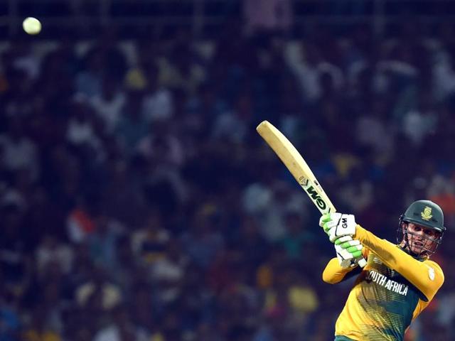 Quinton de Kock hits a shot. (Kunal Patil/HT Photo) Quinton de Kock hits a shot. (Kunal Patil/HT Photo)