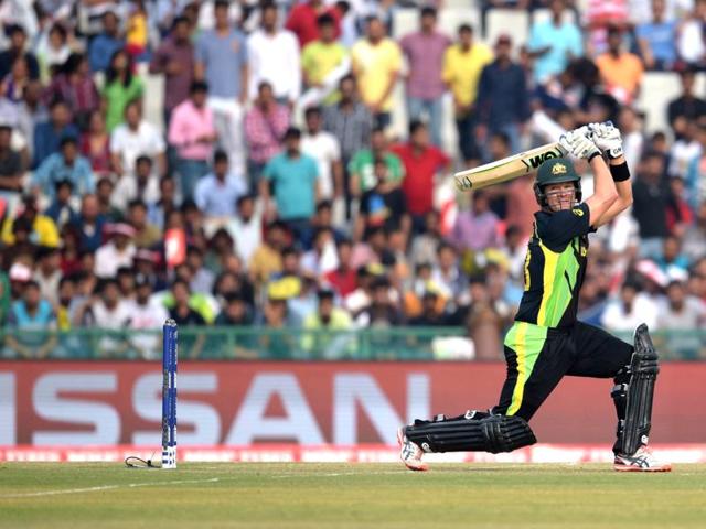 Shane Watson of Australia playa shot against Pakistan. (Ravi Kumar/HT Photo) Shane Watson of Australia playa shot against Pakistan. (Ravi Kumar/HT Photo)