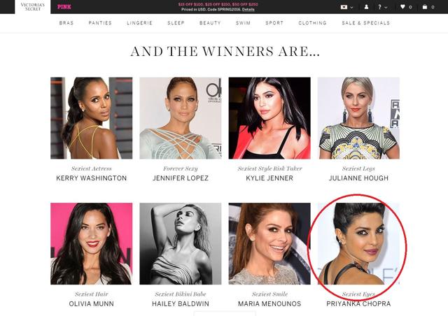 A screenshot of the Victoria’s Secret website declaring the winners of What’s Sexy. (Victoria’s Secret)
