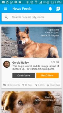 The ResQ Rangers app allows residents to upload pictures and report an injured or ill dog; the uploaded post immediately tags nearby NGOs and activists so they can respond to the alert. The ResQ Rangers app allows residents to upload pictures and report an injured or ill dog; the uploaded post immediately tags nearby NGOs and activists so they can respond to the alert.