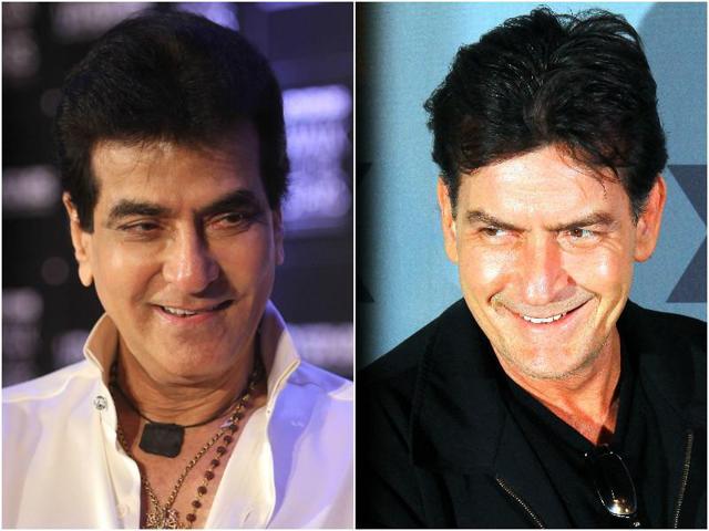 Do Jeetendra (left) and Charlie Sheen have anything more in common than that creepy smile? Everything apparently. Dark hair, exactly same nose and skin. Thank god our Jeetu just ‘looks’ like this bad boy though. (HT PHOTO)