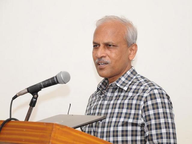 Professor Panchan Mohanti, director of the Centre For Endangered Languages, Central University of Hyderabad(HT Photo)