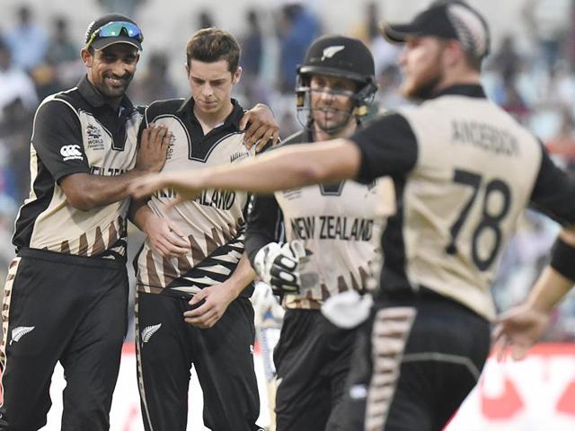 Players of New Zealand in action for the wicket fall in T20 World Cup against Bangladesh. (Ashok Nath Dey/HT Photo) Players of New Zealand in action for the wicket fall in T20 World Cup against Bangladesh. (Ashok Nath Dey/HT Photo)