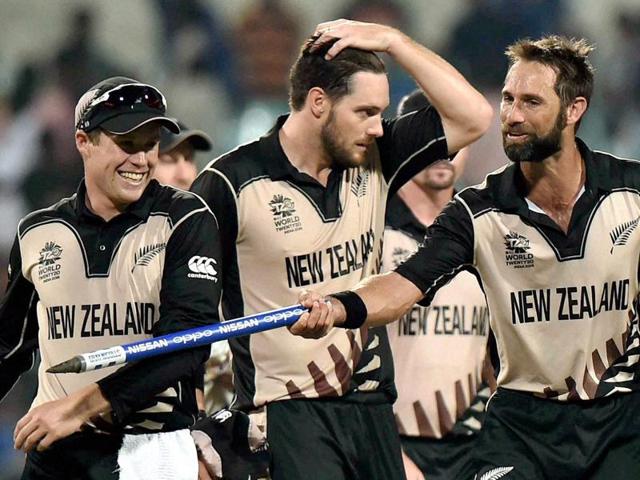 New Zealand cricketers celebrate their win over Bangladesh at ICC T20 Match at Eden Gardens. (PTI Photo) New Zealand cricketers celebrate their win over Bangladesh at ICC T20 Match at Eden Gardens. (PTI Photo)