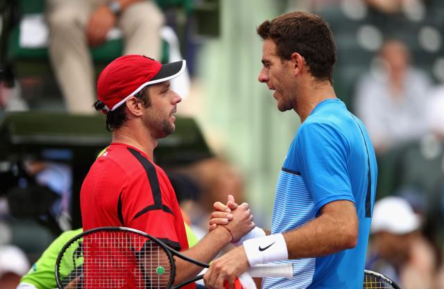 Horacio Zeballos and Juan Martin Del Potro shake hands after their match. (AFP) Horacio Zeballos and Juan Martin Del Potro shake hands after their match. (AFP)