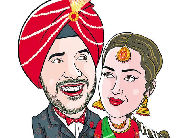 For the groom, it is even more important to know which fingers of which hand to use when holding the dupatta of the bride. For the bride, it is important to know how much to smile and at which angle to tilt the lips while doing it.(HT Illustration) For the groom, it is even more important to know which fingers of which hand to use when holding the dupatta of the bride. For the bride, it is important to know how much to smile and at which angle to tilt the lips while doing it.(HT Illustration)