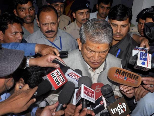 Uttarakhand chief minister Harish Rawat addresses the media outside the assembly in Dehradun on Saturday. (PTI Photo) Uttarakhand chief minister Harish Rawat addresses the media outside the assembly in Dehradun on Saturday. (PTI Photo)