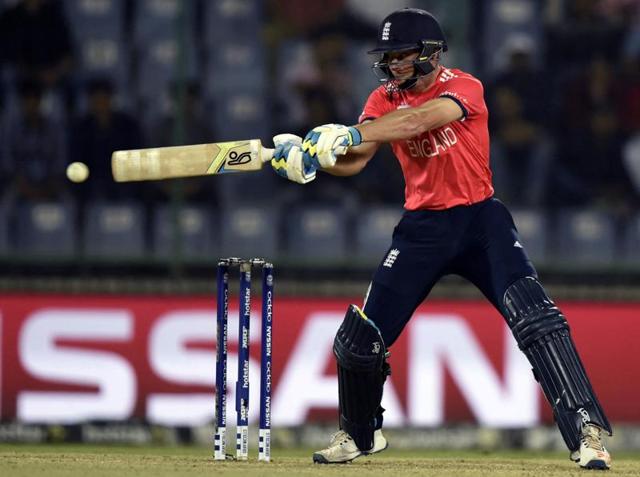 England`s Jos Buttler hits a shot. (Sanjeev Verma/HT Photo) 