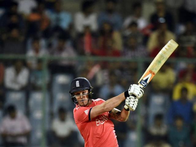 Jason Roy hits a boundary. (Sanjeev Verma/HT Photo) 