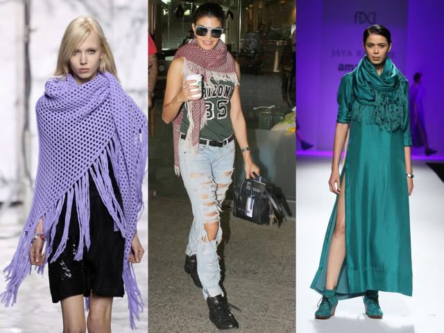 A design by Carven, Jacqueline Fernandez wearing a fringe-rimmed stole and a design at Jaya Rathore (AP and Raajesh Kashyap/HT ) A design by Carven, Jacqueline Fernandez wearing a fringe-rimmed stole and a design at Jaya Rathore (AP and Raajesh Kashyap/HT )