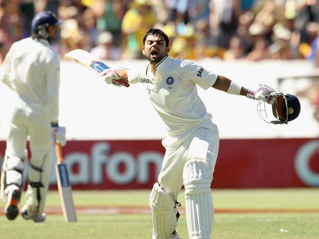 Kohli celebrating a century or a half ton seems to be everyday news now, with this image from 2012 capturing one of his earlier 100s against Australia at the Adelaide Oval. (Getty Images) Kohli celebrating a century or a half ton seems to be everyday news now, with this image from 2012 capturing one of his earlier 100s against Australia at the Adelaide Oval. (Getty Images)