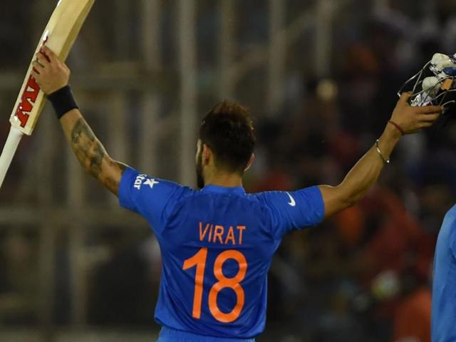 Virat Kohli celebrates after victory in the World T20 cricket tournament match between India and Australia at The Punjab Cricket Stadium Association Stadium in Mohali.(AFP Photo) Virat Kohli celebrates after victory in the World T20 cricket tournament match between India and Australia at The Punjab Cricket Stadium Association Stadium in Mohali.(AFP Photo)