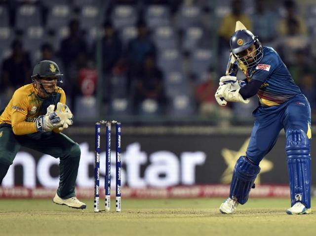 Dilshan hits a shot. (Mohd Zakir/HT Photo) 