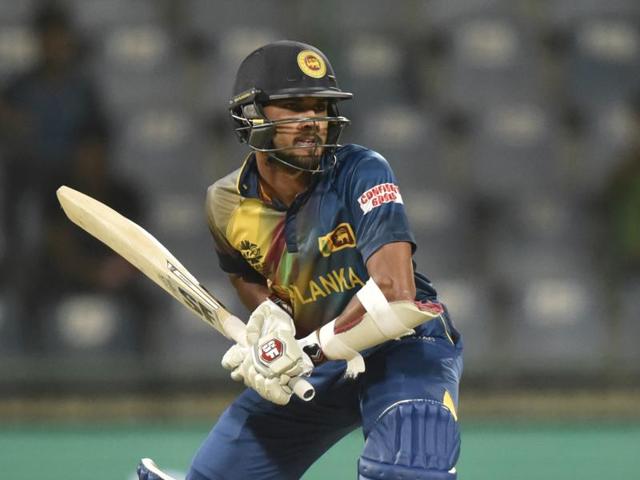 Dinesh Chandimal of Sri Lanka gets ready to play a shot.  (Mohd Zakir/HT Photo) 