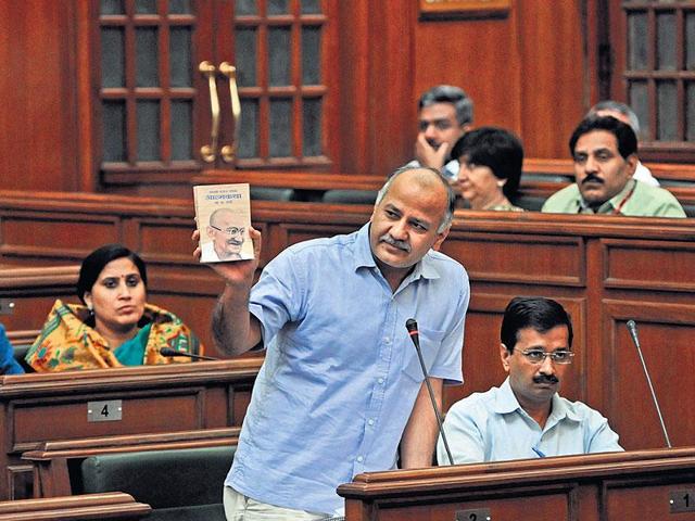File photo of finance minister Manish Sisodia in Delhi assembly. (Sushil Kumar/HT Photo) File photo of finance minister Manish Sisodia in Delhi assembly. (Sushil Kumar/HT Photo)