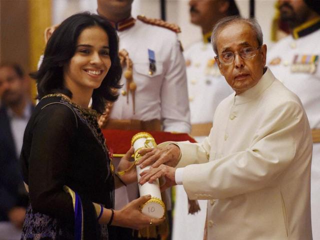 Padma Vibhushan to badminton star Saina Nehwal. (PTI)