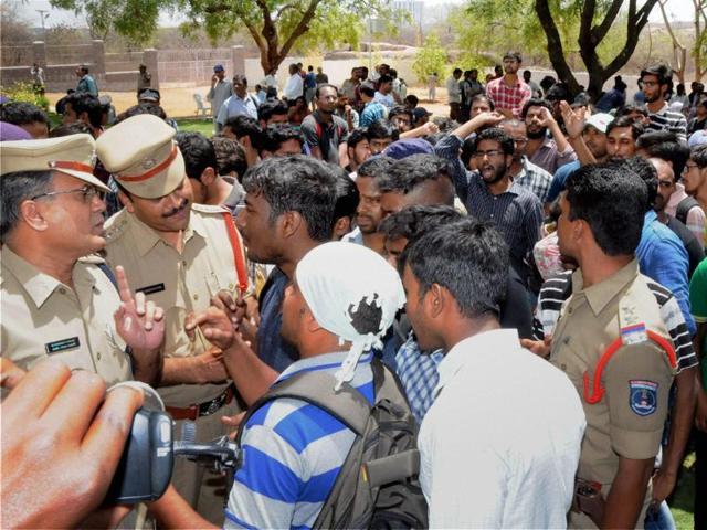 More than 200 Indian academicians wrote to the chancellor of HCU, condemning the police action on students. (PTI Photo) More than 200 Indian academicians wrote to the chancellor of HCU, condemning the police action on students. (PTI Photo)