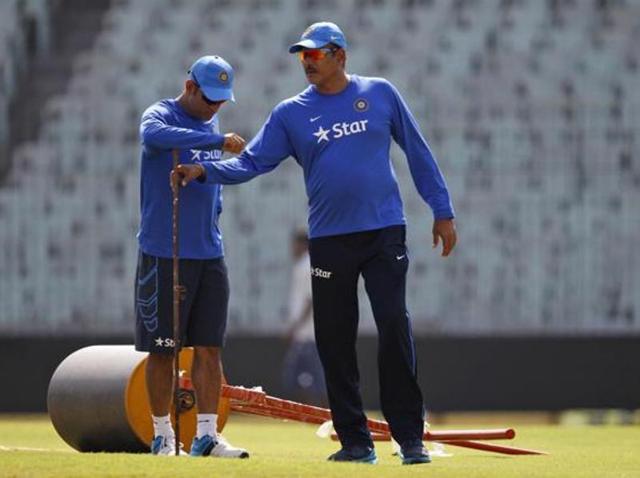 India team director Ravi Shastri and captain Mahendra Singh Dhoni inspect the pitch during a practice session on the eve of the fourth ODI against South Africa in Chennai, on October 21, 2015. (AP File Photo) India team director Ravi Shastri and captain Mahendra Singh Dhoni inspect the pitch during a practice session on the eve of the fourth ODI against South Africa in Chennai, on October 21, 2015. (AP File Photo)