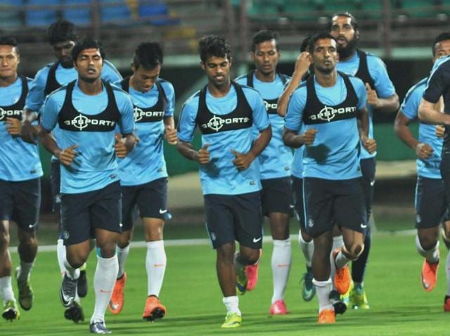 Indian football team practicing ahead of World Cup Qualifier match against Turkmenistan. (PTI Photo) Indian football team practicing ahead of World Cup Qualifier match against Turkmenistan. (PTI Photo)